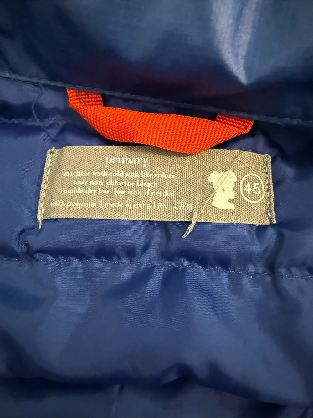 Primary Kids Lightweight Puffer Vest in Cobalt Blue Size 4-5 Years